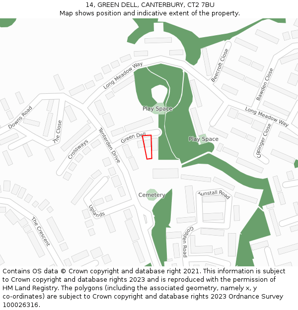 14, GREEN DELL, CANTERBURY, CT2 7BU: Location map and indicative extent of plot