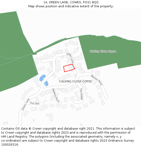 14, GREEN LANE, COWES, PO31 8QG: Location map and indicative extent of plot