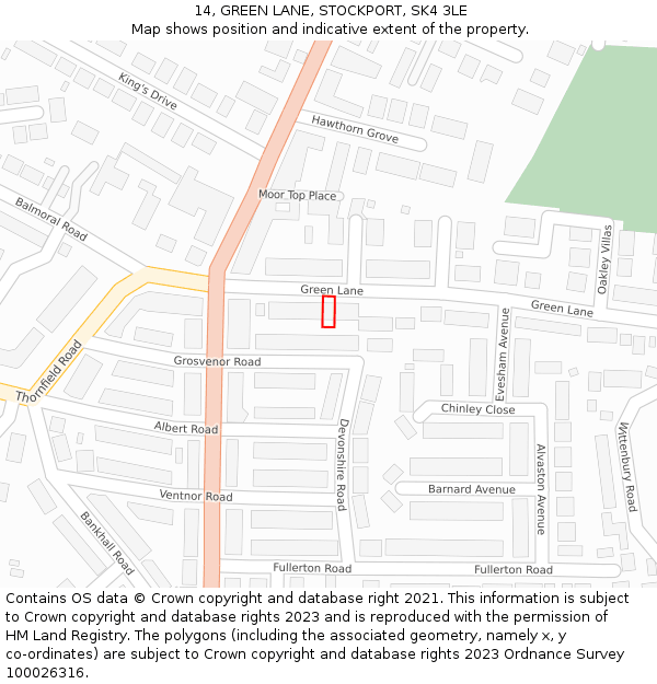 14, GREEN LANE, STOCKPORT, SK4 3LE: Location map and indicative extent of plot