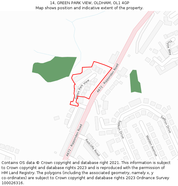 14, GREEN PARK VIEW, OLDHAM, OL1 4GP: Location map and indicative extent of plot