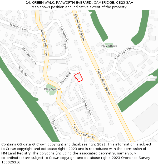 14, GREEN WALK, PAPWORTH EVERARD, CAMBRIDGE, CB23 3AH: Location map and indicative extent of plot