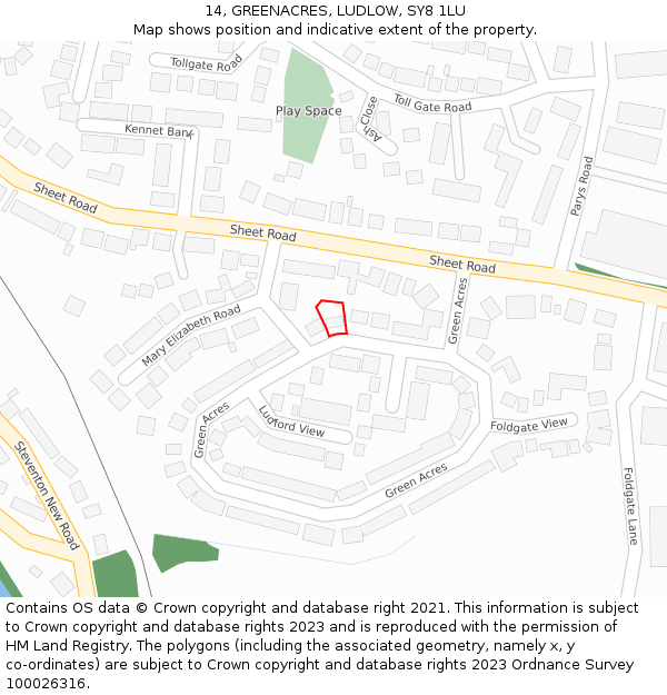 14, GREENACRES, LUDLOW, SY8 1LU: Location map and indicative extent of plot