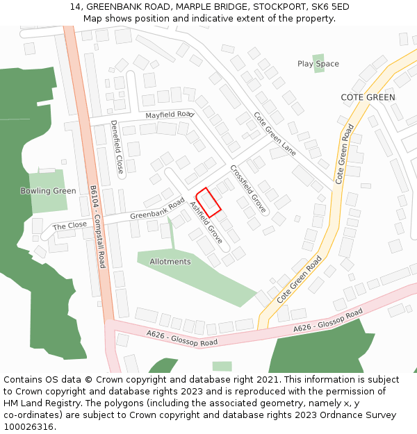 14, GREENBANK ROAD, MARPLE BRIDGE, STOCKPORT, SK6 5ED: Location map and indicative extent of plot