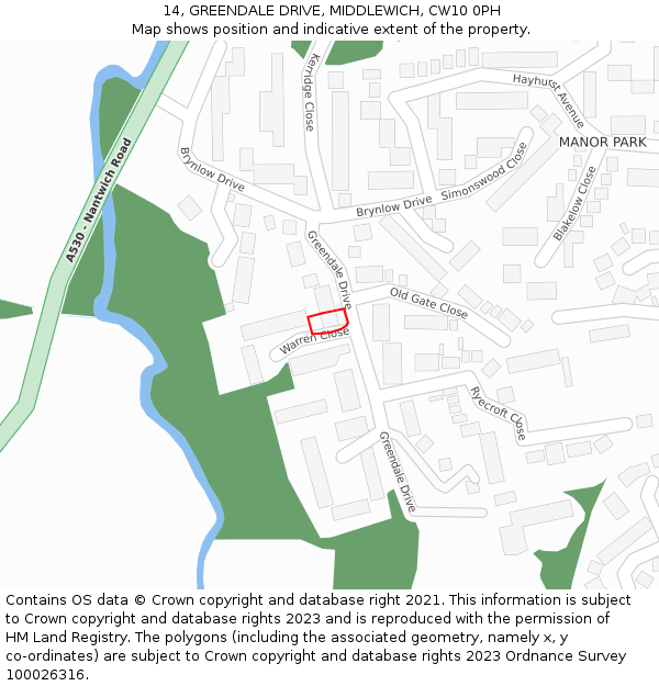 14, GREENDALE DRIVE, MIDDLEWICH, CW10 0PH: Location map and indicative extent of plot