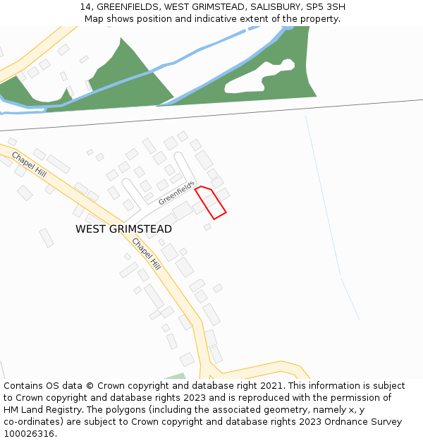 14, GREENFIELDS, WEST GRIMSTEAD, SALISBURY, SP5 3SH: Location map and indicative extent of plot