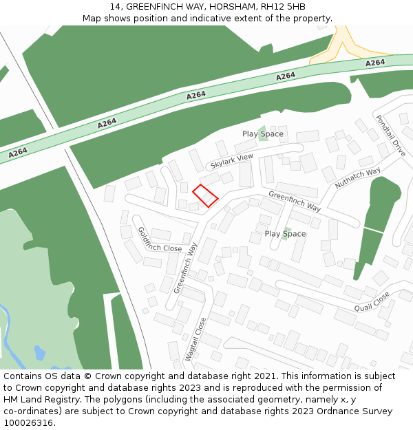 14, GREENFINCH WAY, HORSHAM, RH12 5HB: Location map and indicative extent of plot