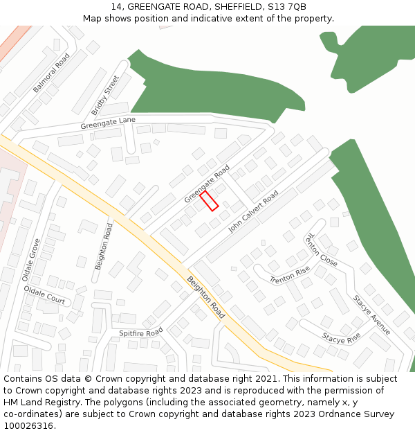14, GREENGATE ROAD, SHEFFIELD, S13 7QB: Location map and indicative extent of plot