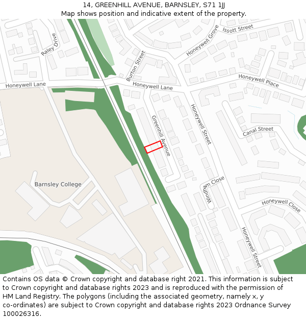 14, GREENHILL AVENUE, BARNSLEY, S71 1JJ: Location map and indicative extent of plot