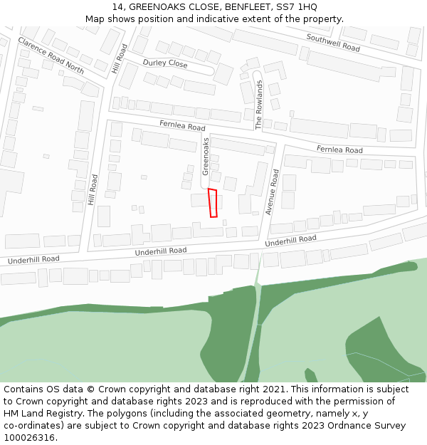 14, GREENOAKS CLOSE, BENFLEET, SS7 1HQ: Location map and indicative extent of plot