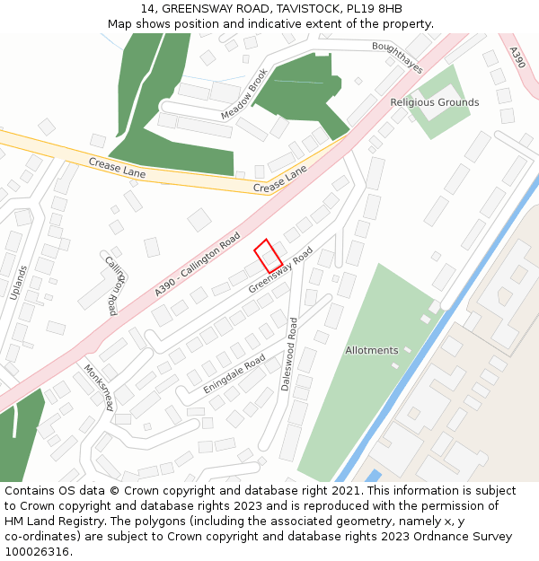 14, GREENSWAY ROAD, TAVISTOCK, PL19 8HB: Location map and indicative extent of plot