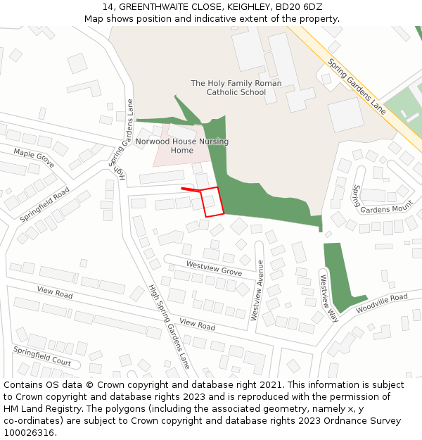 14, GREENTHWAITE CLOSE, KEIGHLEY, BD20 6DZ: Location map and indicative extent of plot