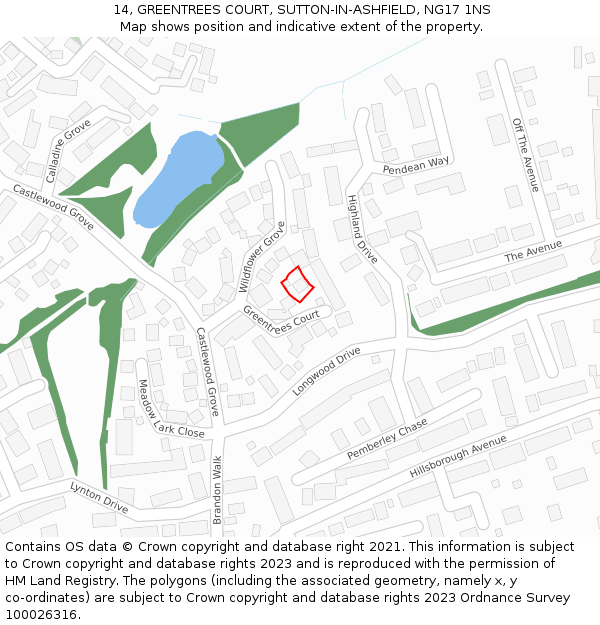 14, GREENTREES COURT, SUTTON-IN-ASHFIELD, NG17 1NS: Location map and indicative extent of plot