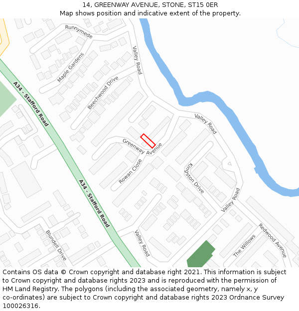14, GREENWAY AVENUE, STONE, ST15 0ER: Location map and indicative extent of plot