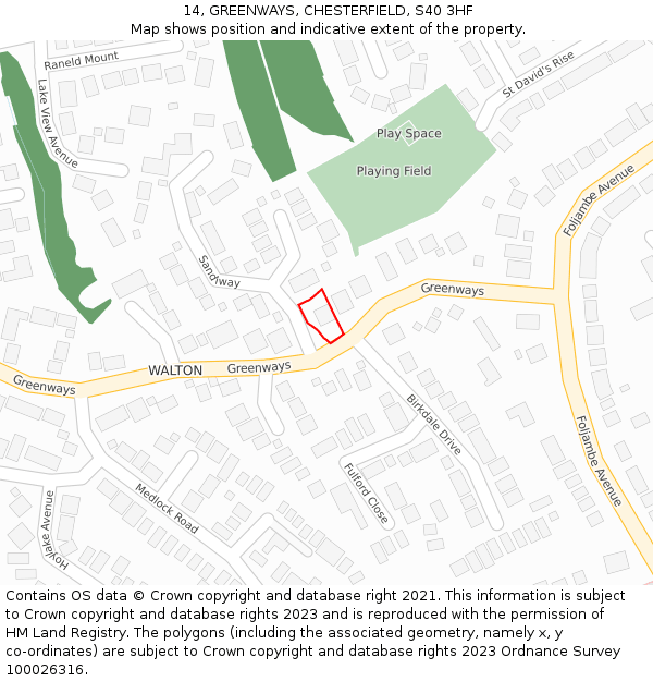 14, GREENWAYS, CHESTERFIELD, S40 3HF: Location map and indicative extent of plot