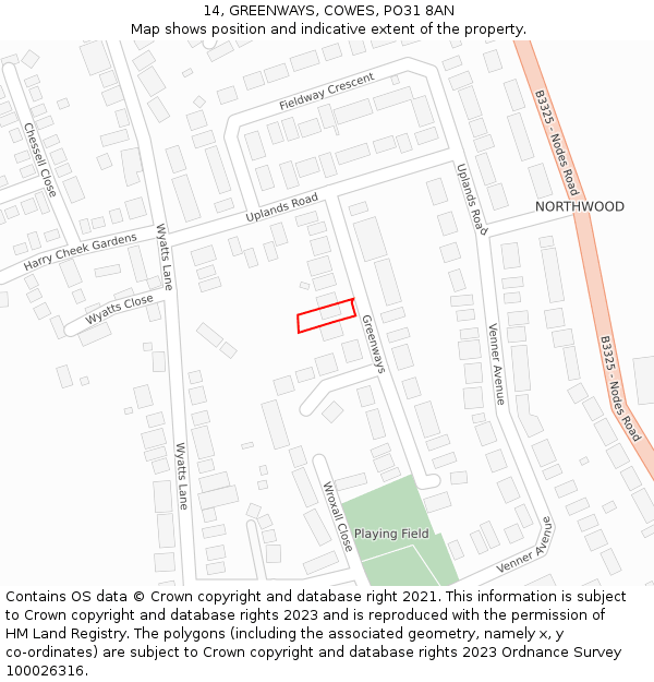 14, GREENWAYS, COWES, PO31 8AN: Location map and indicative extent of plot