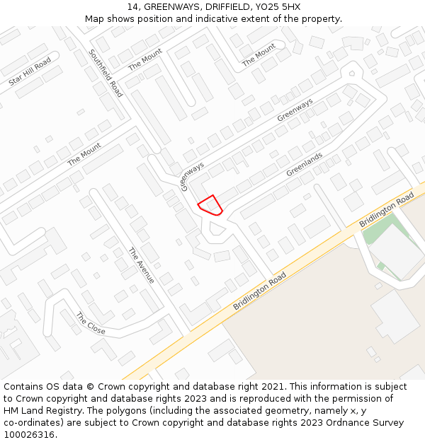 14, GREENWAYS, DRIFFIELD, YO25 5HX: Location map and indicative extent of plot