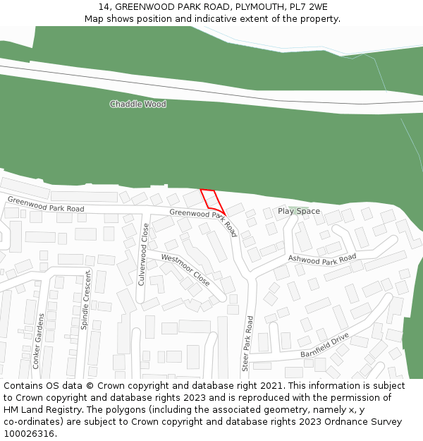 14, GREENWOOD PARK ROAD, PLYMOUTH, PL7 2WE: Location map and indicative extent of plot