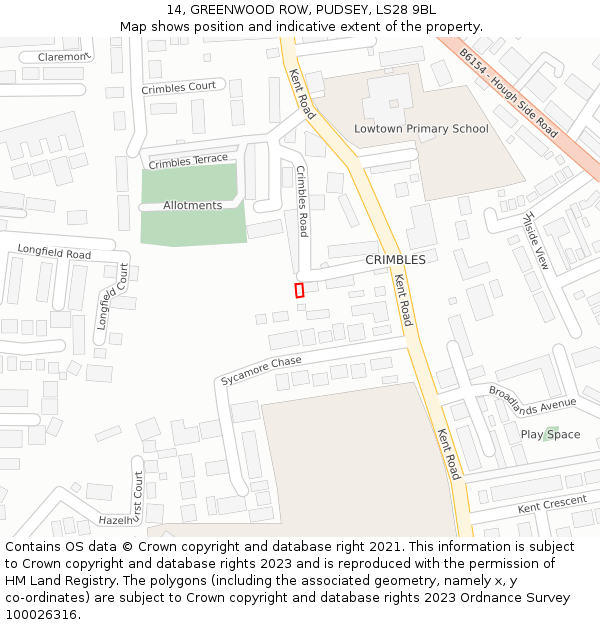 14, GREENWOOD ROW, PUDSEY, LS28 9BL: Location map and indicative extent of plot