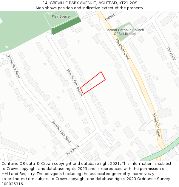 14, GREVILLE PARK AVENUE, ASHTEAD, KT21 2QS: Location map and indicative extent of plot