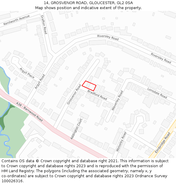 14, GROSVENOR ROAD, GLOUCESTER, GL2 0SA: Location map and indicative extent of plot