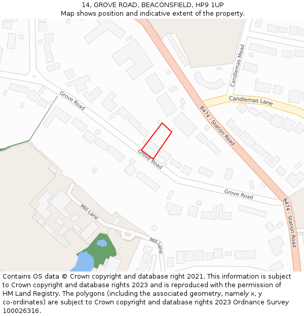 14, GROVE ROAD, BEACONSFIELD, HP9 1UP: Location map and indicative extent of plot