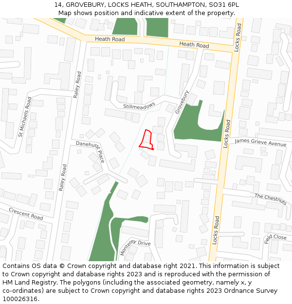 14, GROVEBURY, LOCKS HEATH, SOUTHAMPTON, SO31 6PL: Location map and indicative extent of plot