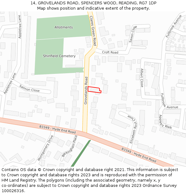 14, GROVELANDS ROAD, SPENCERS WOOD, READING, RG7 1DP: Location map and indicative extent of plot