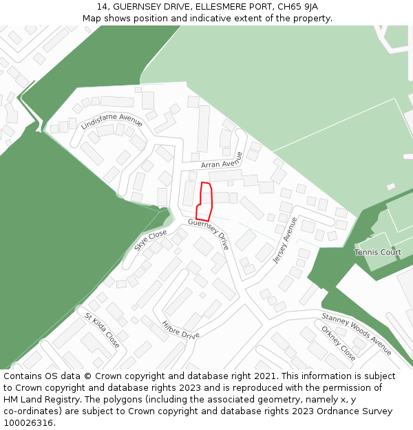 14, GUERNSEY DRIVE, ELLESMERE PORT, CH65 9JA: Location map and indicative extent of plot