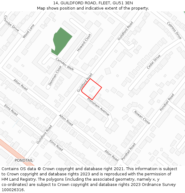 14, GUILDFORD ROAD, FLEET, GU51 3EN: Location map and indicative extent of plot