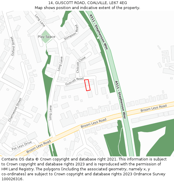 14, GUSCOTT ROAD, COALVILLE, LE67 4EG: Location map and indicative extent of plot