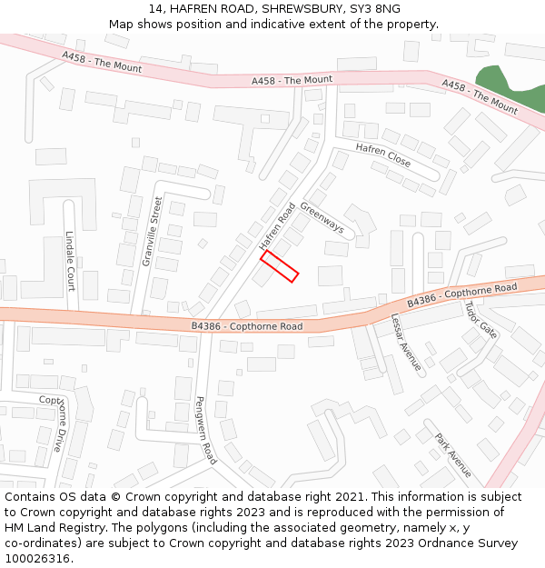 14, HAFREN ROAD, SHREWSBURY, SY3 8NG: Location map and indicative extent of plot