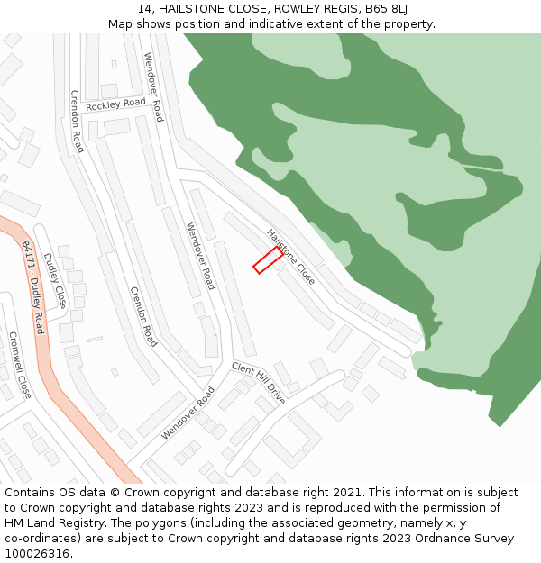 14, HAILSTONE CLOSE, ROWLEY REGIS, B65 8LJ: Location map and indicative extent of plot