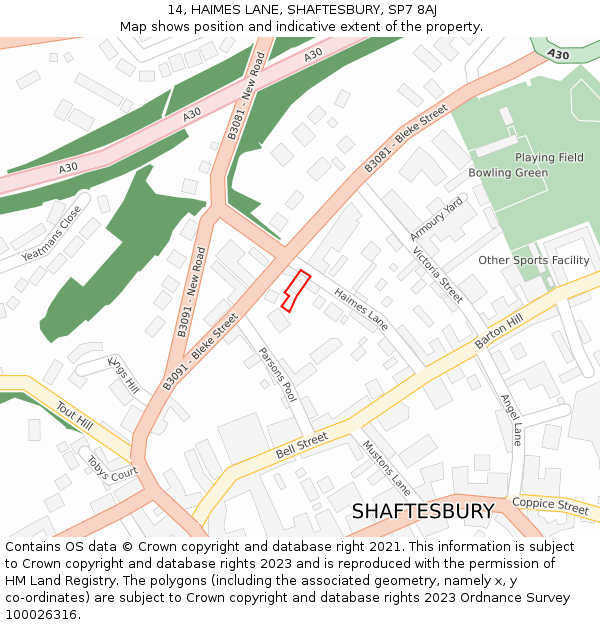 14, HAIMES LANE, SHAFTESBURY, SP7 8AJ: Location map and indicative extent of plot