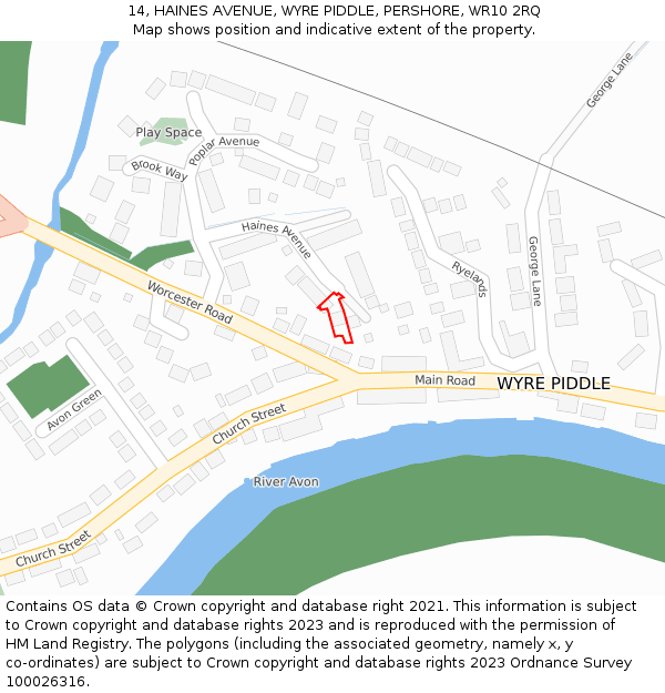 14, HAINES AVENUE, WYRE PIDDLE, PERSHORE, WR10 2RQ: Location map and indicative extent of plot