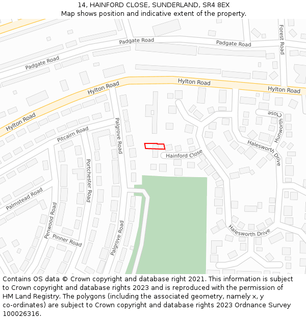 14, HAINFORD CLOSE, SUNDERLAND, SR4 8EX: Location map and indicative extent of plot