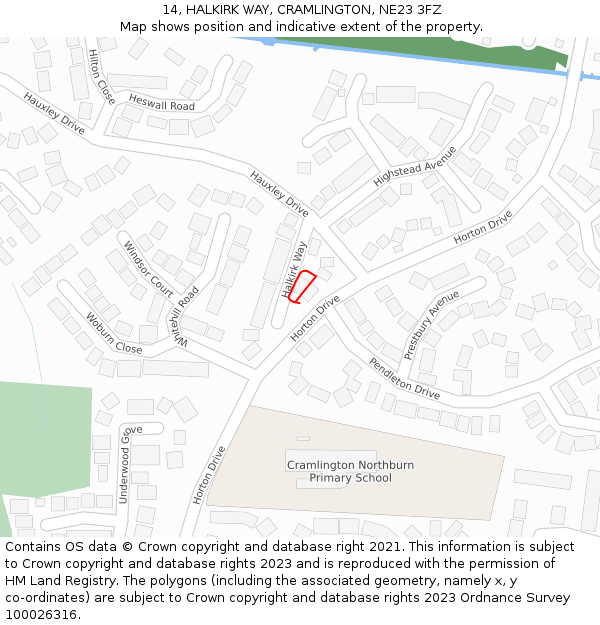 14, HALKIRK WAY, CRAMLINGTON, NE23 3FZ: Location map and indicative extent of plot