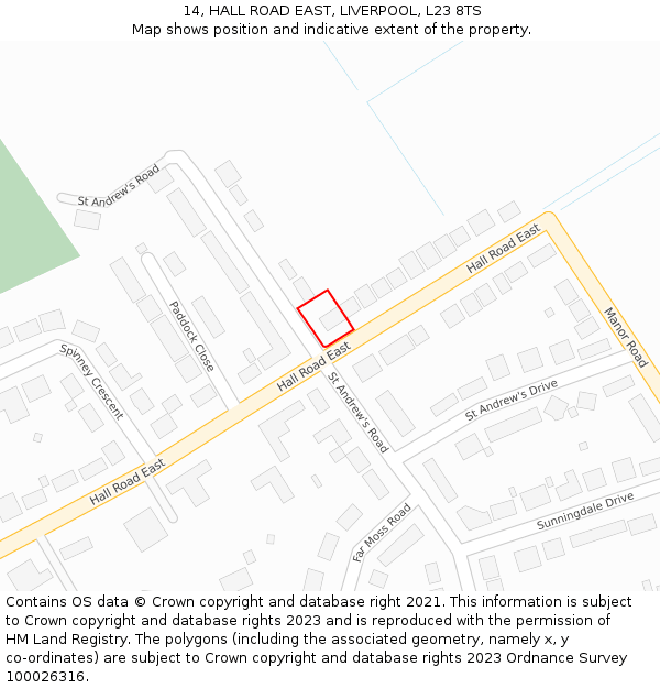 14, HALL ROAD EAST, LIVERPOOL, L23 8TS: Location map and indicative extent of plot