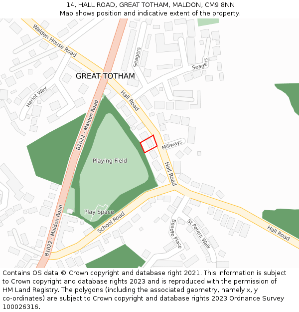 14, HALL ROAD, GREAT TOTHAM, MALDON, CM9 8NN: Location map and indicative extent of plot