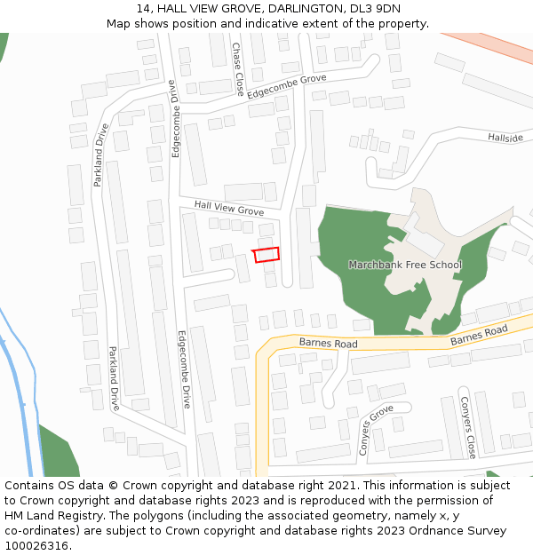 14, HALL VIEW GROVE, DARLINGTON, DL3 9DN: Location map and indicative extent of plot