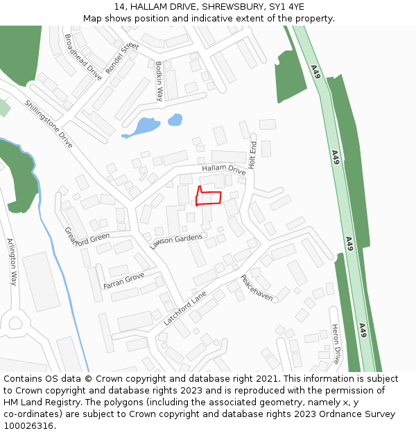 14, HALLAM DRIVE, SHREWSBURY, SY1 4YE: Location map and indicative extent of plot