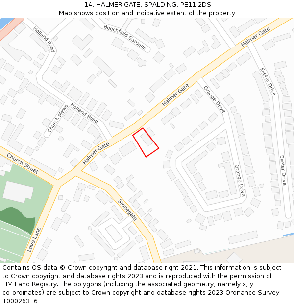 14, HALMER GATE, SPALDING, PE11 2DS: Location map and indicative extent of plot