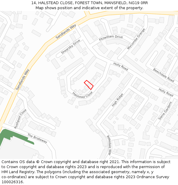 14, HALSTEAD CLOSE, FOREST TOWN, MANSFIELD, NG19 0RR: Location map and indicative extent of plot