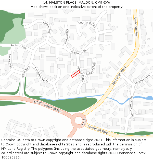 14, HALSTON PLACE, MALDON, CM9 6XW: Location map and indicative extent of plot