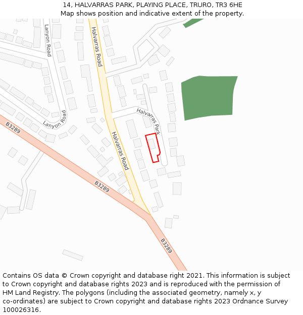 14, HALVARRAS PARK, PLAYING PLACE, TRURO, TR3 6HE: Location map and indicative extent of plot