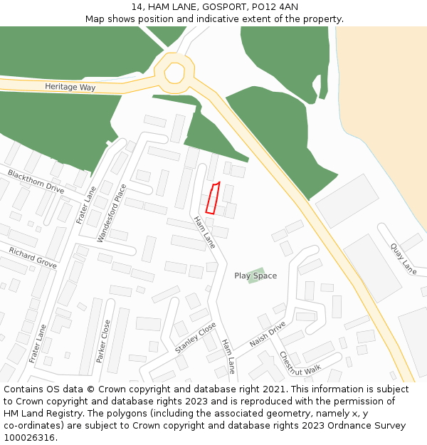 14, HAM LANE, GOSPORT, PO12 4AN: Location map and indicative extent of plot