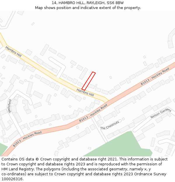 14, HAMBRO HILL, RAYLEIGH, SS6 8BW: Location map and indicative extent of plot