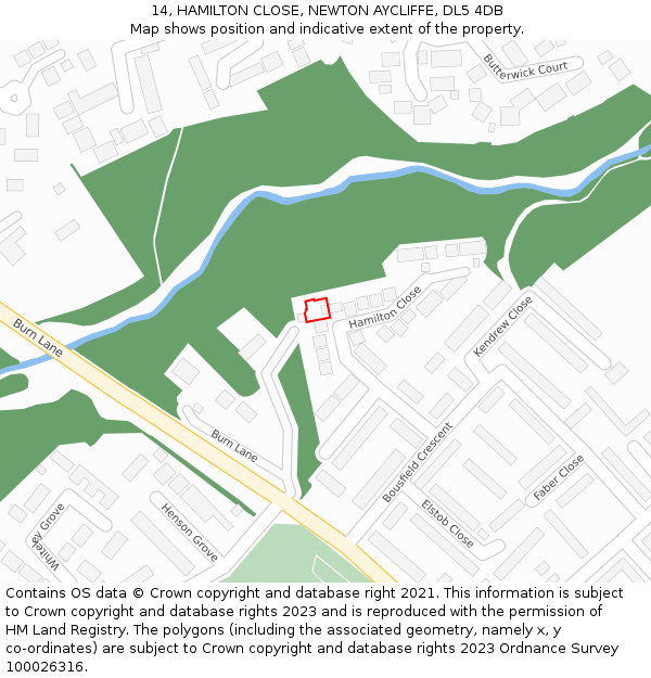 14, HAMILTON CLOSE, NEWTON AYCLIFFE, DL5 4DB: Location map and indicative extent of plot