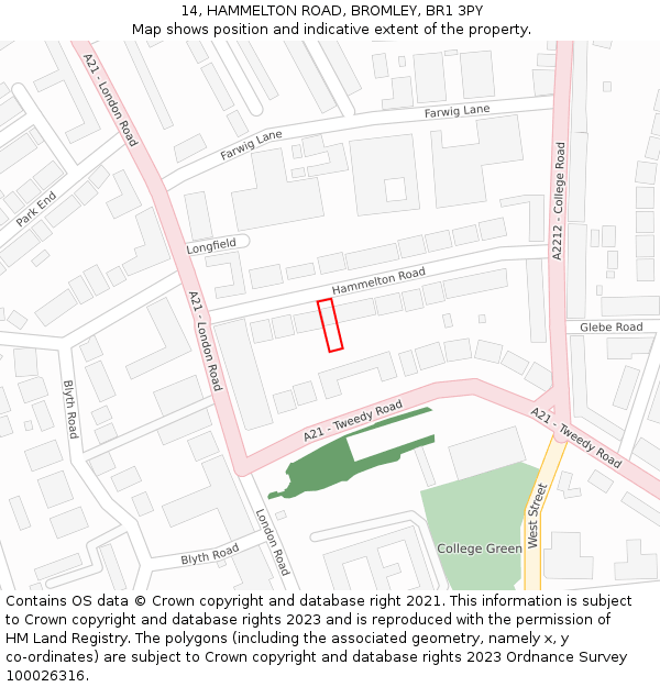14, HAMMELTON ROAD, BROMLEY, BR1 3PY: Location map and indicative extent of plot