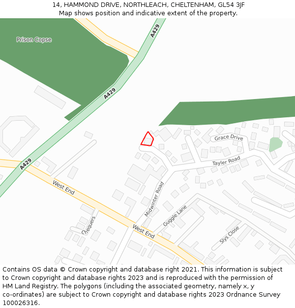 14, HAMMOND DRIVE, NORTHLEACH, CHELTENHAM, GL54 3JF: Location map and indicative extent of plot