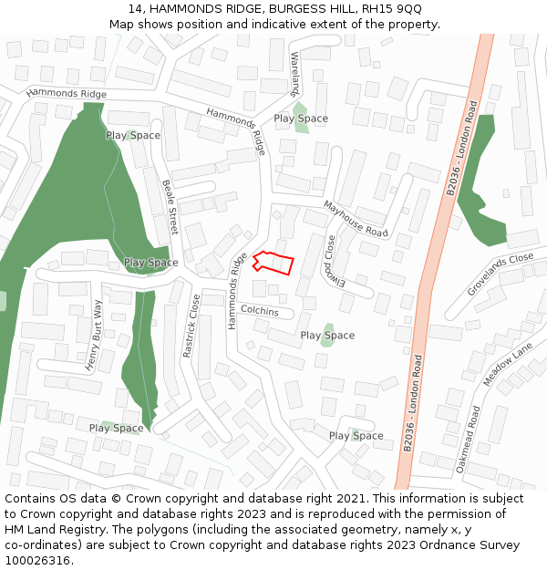 14, HAMMONDS RIDGE, BURGESS HILL, RH15 9QQ: Location map and indicative extent of plot
